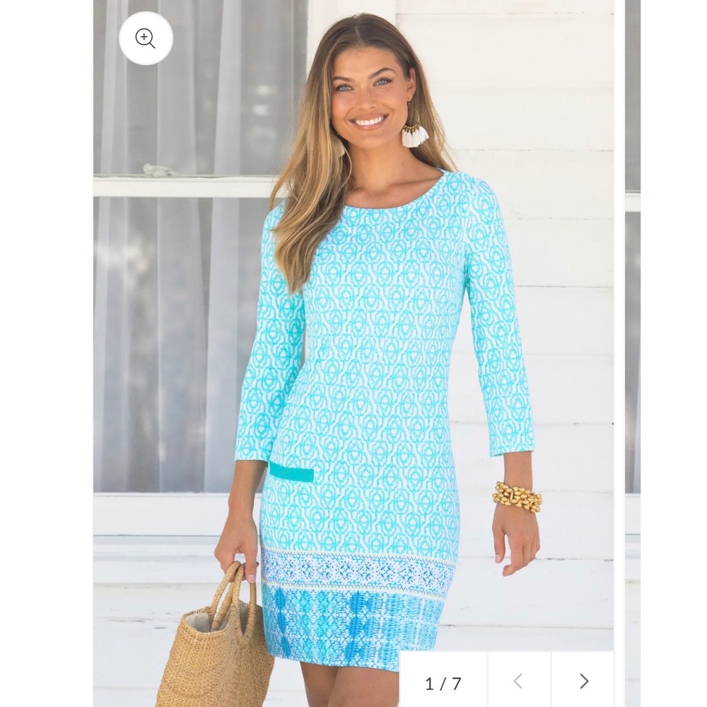 Cabana Life Women's Coastal Cottage Shift Dress Large NWT Turquoise UPF 50 $138